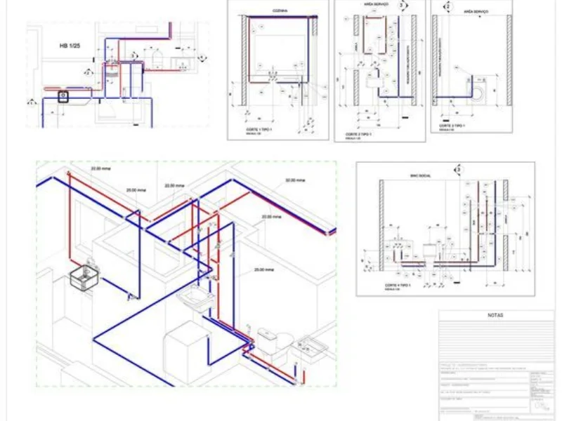 Plano de planta eléctrica e hidráulica